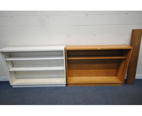 A PAIR OF OPEN BOOCKASES, width 149cm x depth 30cm x height 106cm (condition report: one painted white, some shelf pins missi