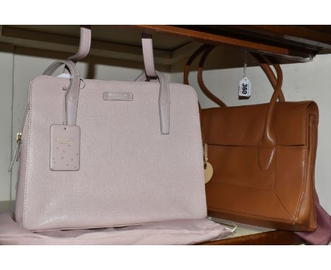 TWO RADLEY HANDBAGS, comprising a pink handbag with original swing tag, dotted accents on the interior, a brown hand bag with