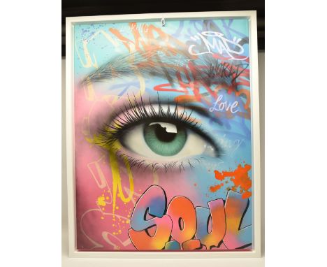 RERUN (BRITISH CONTEMPORARY) 'LOOKING IS NOT SEEING', contemporary graffiti artwork featuring an eye, initialled bottom left,