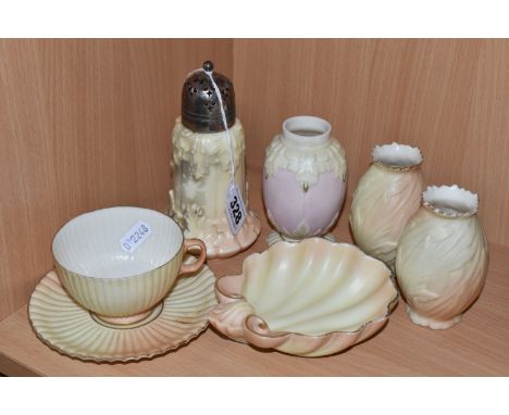 ASSORTED LOCKE &amp; CO. WORCESTER 'BLUSH IVORY', including pair small leaf moulded vases, height 9cm (one marked as second q