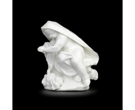 A Derby 'dry edge' figure emblematic of Winter, circa 1752-55Modelled by Agostino Carlini, seated on a low mound base and dra