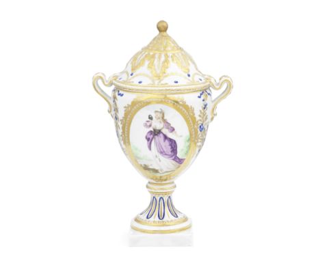 A very rare Caughley vase, circa 1788-90, and a coverOf neoclassical urn shape moulded with a border of acanthus leaves, the 