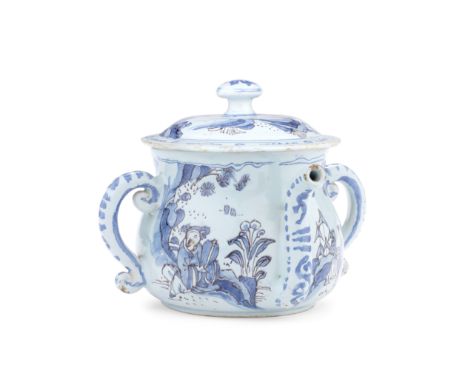 An English delftware posset pot and cover, circa 1690Brislington or possibly Bristol, of round bellied form with a short neck