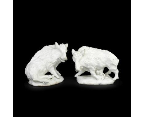 A pair of Derby 'dry edge' models of Florentine Boars, circa 1752-55Possibly modelled by Agostino Carlini, one standing with 