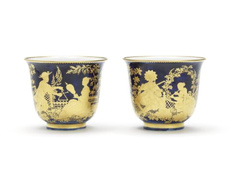 A fine pair of Chelsea cabinet beakers, circa 1765Of large size with everted rims and neatly turned feet, gilded onto the maz