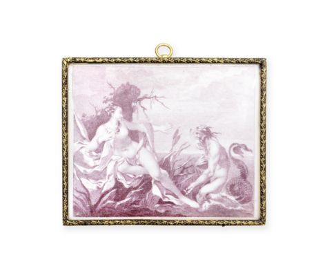 A Battersea enamel plaque, circa 1753-56Of rectangular form, delicately printed in puce with Venus and Neptune, engraved by R