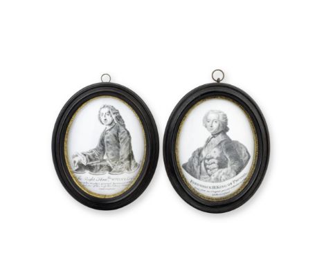 A fine pair of Liverpool enamel plaques, circa 1758-60By John Sadler, of upright oval form, printed in black with half-length