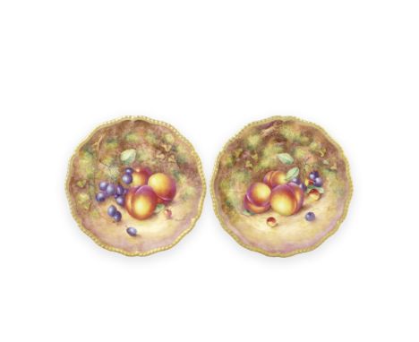 A pair of Royal Worcester 'Painted Fruit' plates by John Freeman, circa 1960Fully painted with ripe fruits including peaches,