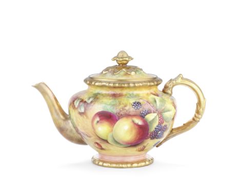 A Royal Worcester 'Painted Fruit' teapot and cover by Terry Nutt, circa 1975Of generous size, fully painted with autumn fruit