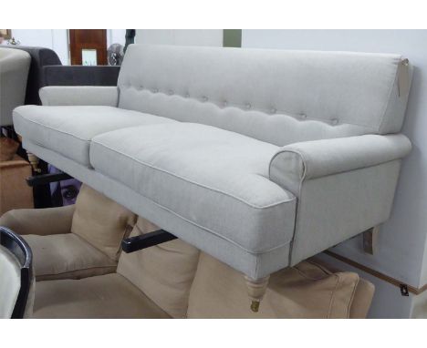 SOFA, three seater, button back in natural upholstery, 226cm L x 100cm W x 83cm H.