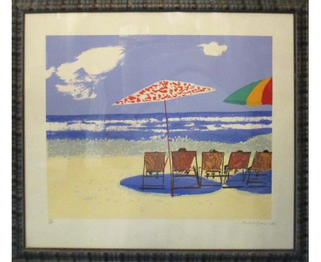 RUSKIN SPEAR 'On the beach', lithograph in colours, signed , dated 1989 and numbered 55/140, 75cm x 82cm, framed and glazed.(