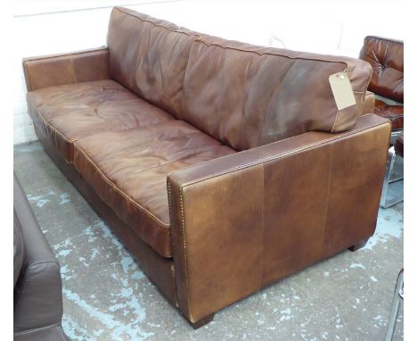 BROWN LEATHER SOFA, 223cm L x 100cm x 90cm H.