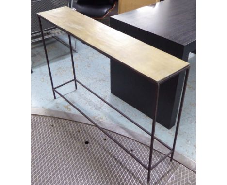 CONSOLE TABLE, bronzed metal frame, Conran style, 120cm x 25cm x 80cm.