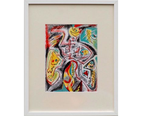 ANDRE MASSON 'Abstract composition', original lithograph, 1969, printed by Mourlot Freres of Paris, 31cm x 25cm, framed and g