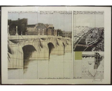 CHRISTO 'Le pont neuf wrapped', lithograph in colours, signed in pencil, 69cm x 80cm, framed and glazed.