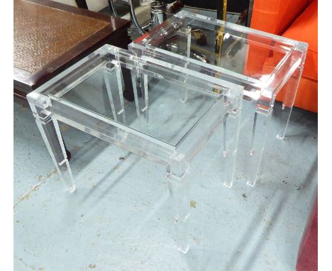LAMP TABLES, a pair, rectangular perspex with inset glass tops, 61cm x 40cm x 51cm H. (2)