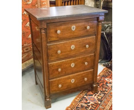 TALL COMMODE, early 19th century Tuscan, walnut, with four drawers flanked by half pilasters, on stile supports, 77cm W x 55c