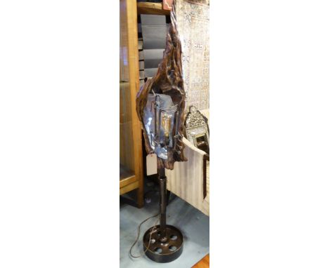 STEAM PUNK DRIFTWOOD FLOOR LAMP, by Peter Morrison, 166cm H.