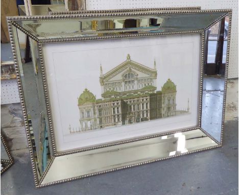 JOHN RICHMOND 'Paris opera house', lithograph mirror frame, 85cm x 85cm.