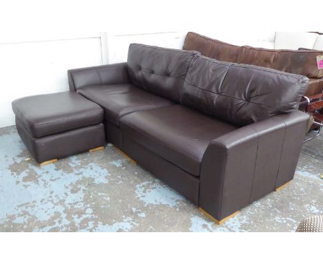 SOFA, contemporary, in stitched umber leather, 245cm x 95cm x 85cm.