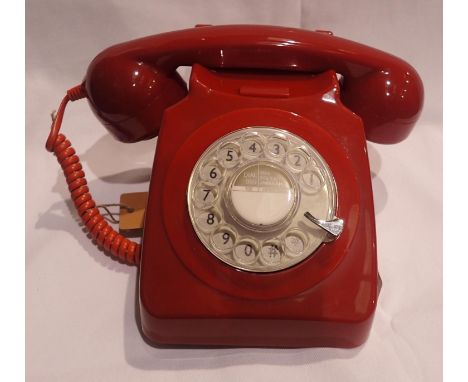 Red GPO746 retro rotary telephone replica of the 1970s classic, compatible with modern telephone banking and any standard ana