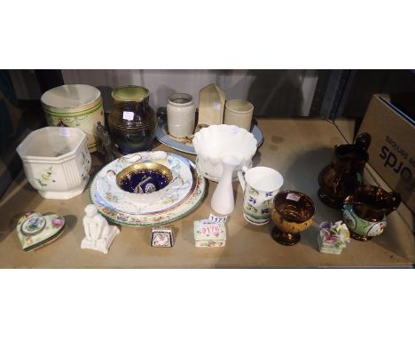 Shelf of mixed good quality ceramics including Aynsley. Not available for in-house P&amp;P, contact Paul O'Hea at Mailboxes o