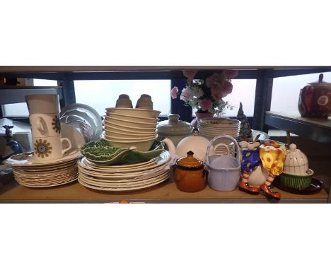 Shelf of mixed ceramics including a clown. Not available for in-house P&amp;P, contact Paul O'Hea at Mailboxes on 01925 65913