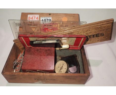 Box of collectables including a Bakelite lighter. P&amp;P Group 2 (£18+VAT for the first lot and £3+VAT for subsequent lots) 