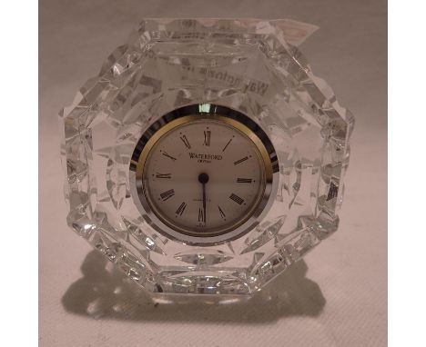 Small Waterford crystal clock, D: 8 cm. P&amp;P Group 1 (£14+VAT for the first lot and £1+VAT for subsequent lots) 
