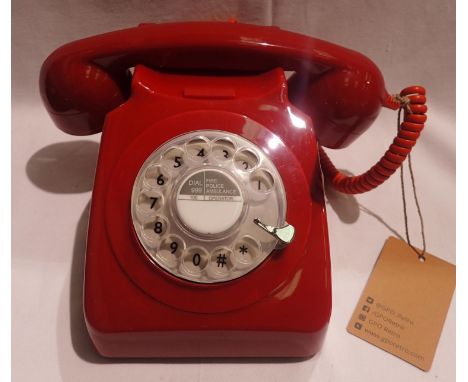 Red, GPO746 retro rotary telephone replica of the 1970s classic, compatible with modern telephone banking and any standard an