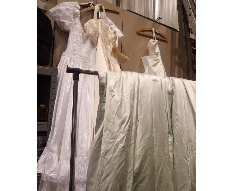 Three Wedding dresses with floral diamante pattern, various sizes. P&amp;P Group 3 (£25+VAT for the first lot and £5+VAT for 