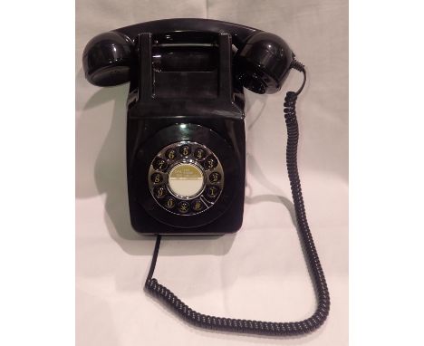 Black GPO746 retro push button wall phone replica of the 1970s GPO746 classic, compatible with modern telephone banking and a