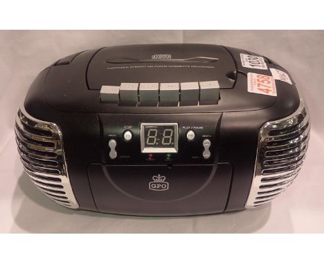 Black, GPO PCD299 3-in-1 FM/AM Radio, CD and Cassette player; boxed. P&amp;P Group 1 (£14+VAT for the first lot and £1+VAT fo