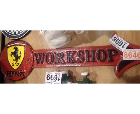 Cast iron Ferrari workshop arrow sign, 40 x 12 cm H. P&amp;P Group 2 (£18+VAT for the first lot and £3+VAT for subsequent lot