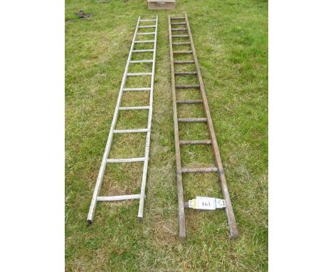 Aluminium ladder and a wooden ladder.