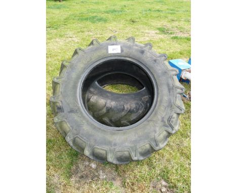 Pair of 340/85 R24 Mitas rear tractor tyres (50 % + tread remaining).