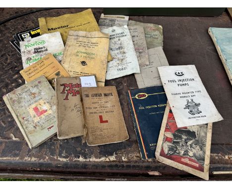 A quantity of Instruction Manuals, etc. including LandRover owner's manual, Motorcycle engine spare part lists, etc. (some a/