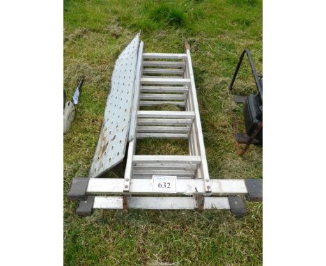 Aluminium folding ladder/platform and two perforated metal sheets.