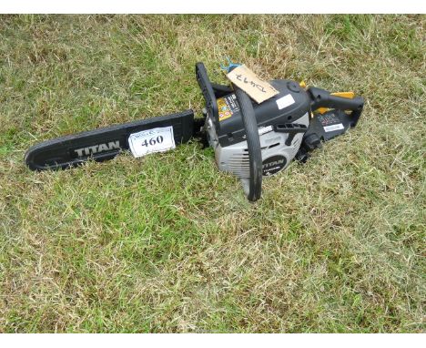 A Titan TTL 632 chainsaw with chain brake and 14" cutter bar.