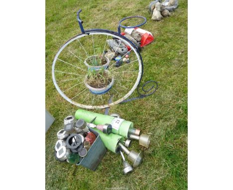 Penny Farthing planter and a quantity of garden solar lights.