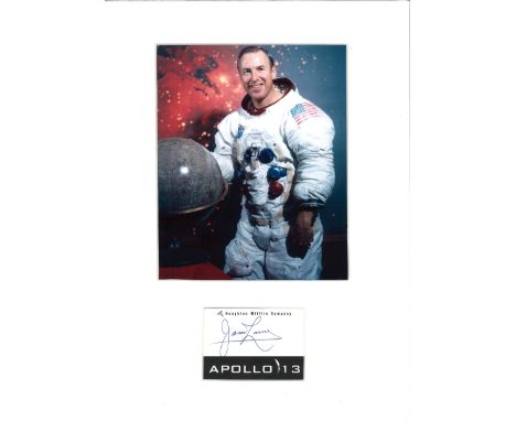Apollo 13 James Lovell NASA astronaut Signature mounted below NASA portrait. Professionally mounted to 16"x12".. Good Conditi