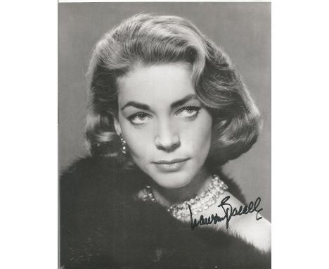 Actress Lauren Bacall signed 10 x 8 b/w portrait photo. Good Condition. All autographs are genuine hand signed and come with 