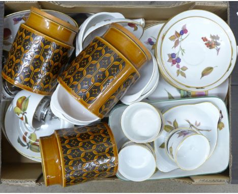 A collection of Royal Worcester Evesham dinnerwares, other china including Royal Worcester and three Hornsea storage jars **P