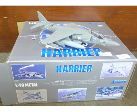 A 1:48 scale metal Harrier aircraft by Collection Armour, boxed 