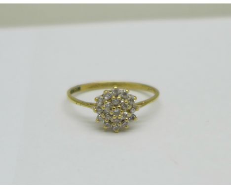 A 9ct gold and cubic zirconia cluster ring, 1.4g, O 