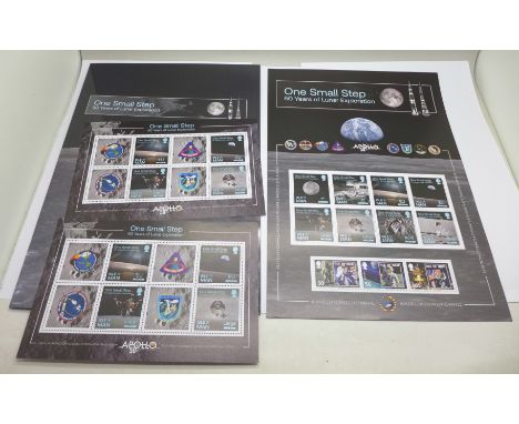 Isle of Man, One Small Step 50 Years of Lunar Exploration - Apollo 50 incudes A4 folder, A4 sheet plus two mini sheets 