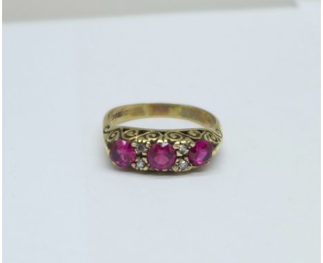 A 9ct gold, ruby and diamond ring, 4.2g, U 