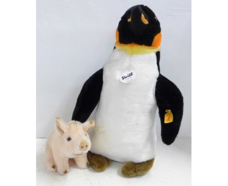 A Steiff penguin and piglet 