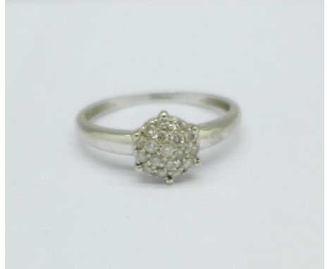 A 9ct white gold and diamond cluster ring, 1.7g, Q 