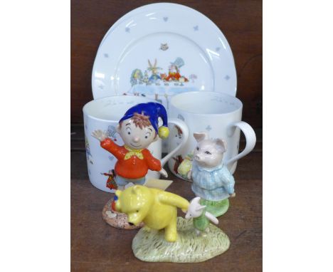 A Royal Worcester figure, Noddy, a Royal Doulton Winnie the Pooh figure, a Beswick Beatrix Potter figure, Little Pig Robinson